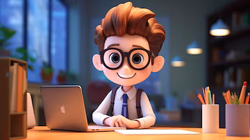 Cartoon illustration of a person in glasses holding a CV and notepads.